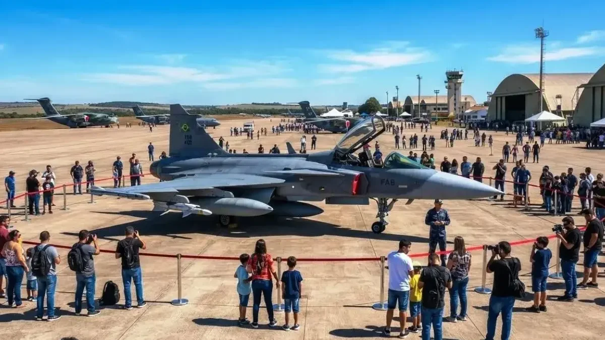 Base Aérea de Anápolis abre portas para visitantes com F-39 Gripen, cargueiro KC-390 e esquadrilha da fumaça