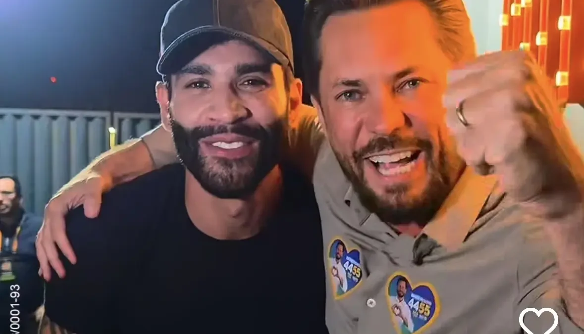 Bruno Peixoto recebe apoio de Gusttavo Lima durante show Buteco