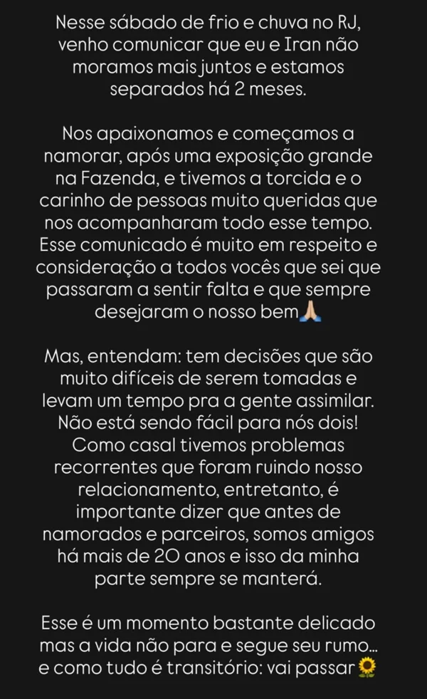 feed-image-1788668636 Bárbara Borges anuncia fim do relacionamento com Iran Malfitano após 3 anos