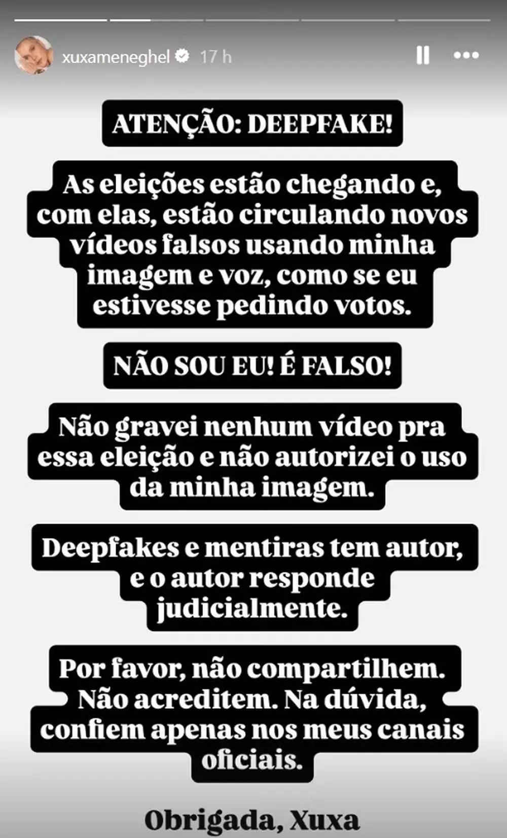 feed-image-1788710673 Xuxa Meneghel denuncia vídeos falsos que pedem votos com sua imagem