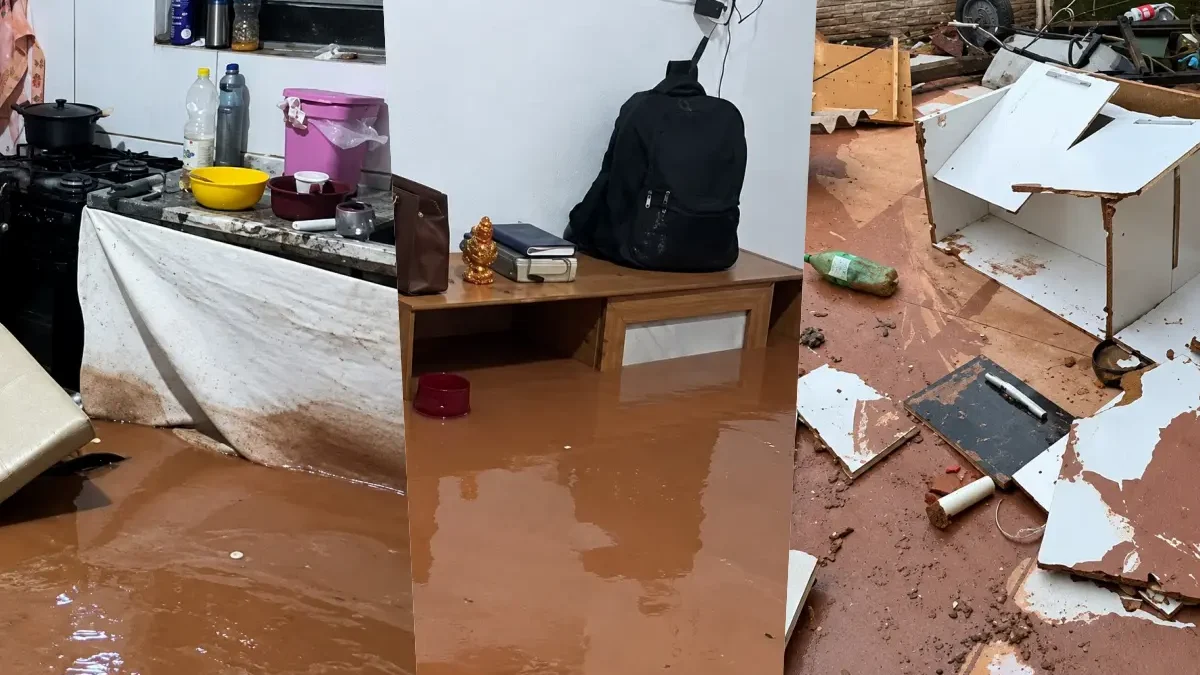 Enxurrada invade casa, destrói móveis e derruba muro durante tempestade em Goiânia