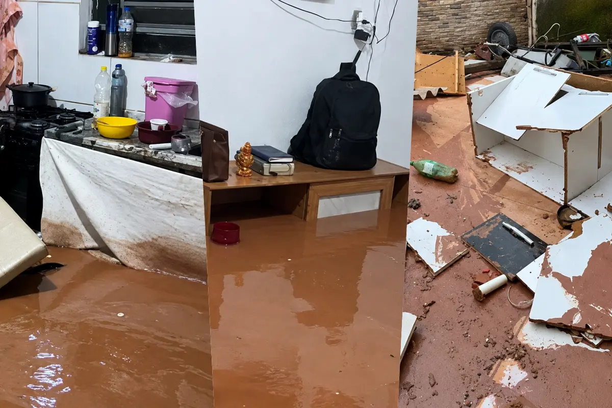 Enxurrada invade casa, destrói móveis e derruba muro durante tempestade em Goiânia