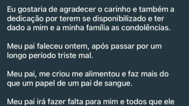 Filho de Juarez da Tekpix lamenta morte do pai: “Fazia mais que o papel de um pai de sangue”