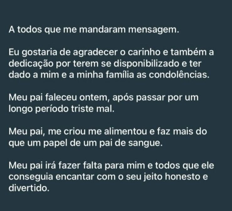 Filho de Juarez da Tekpix lamenta morte do pai: “Fazia mais que o papel de um pai de sangue”