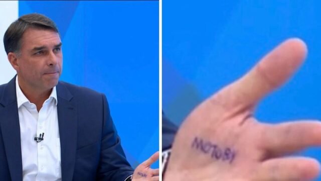 Flávio Bolsonaro vai à entrevista da Globo com cola na mão; saiba o que estava escrito