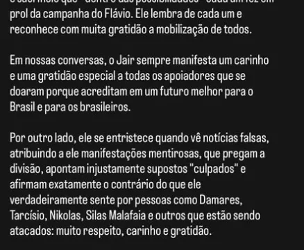 Michelle revela apelo de Jair Bolsonaro por união: “Vivemos tempos difíceis”