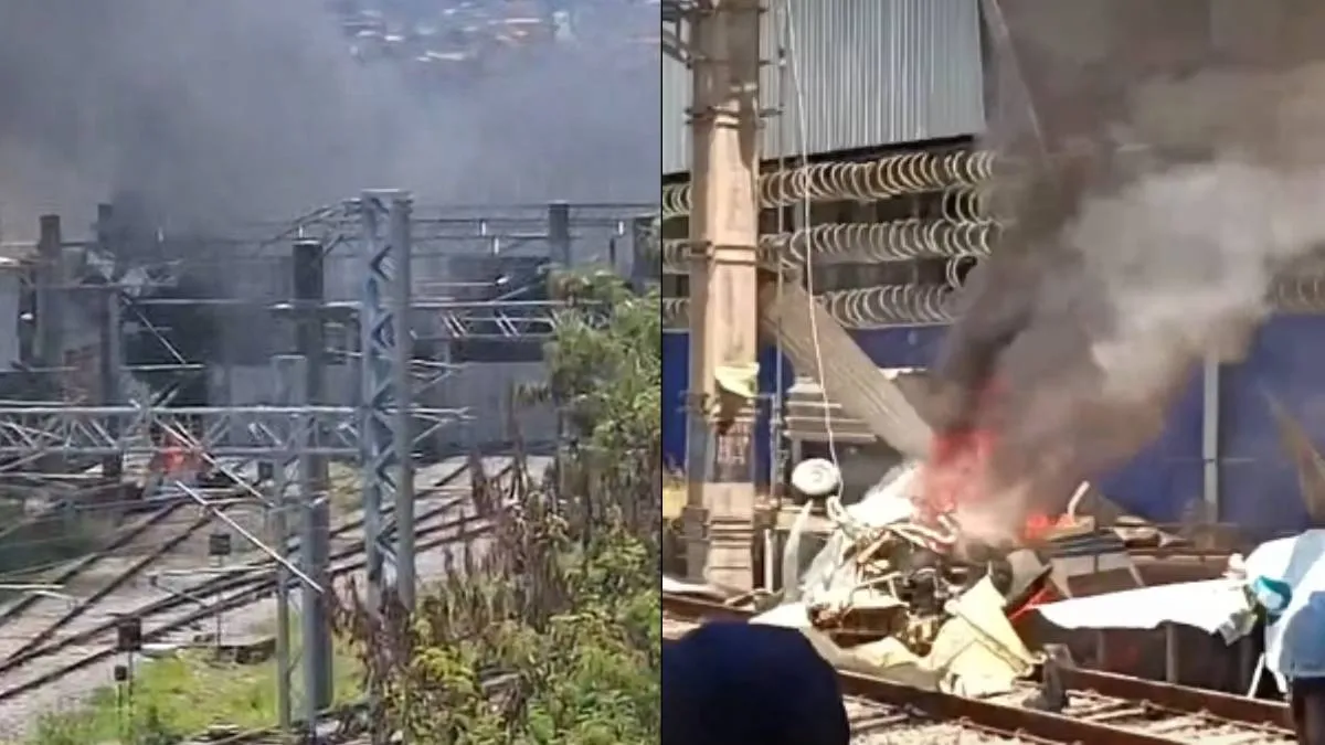 Monomotor cai próximo de estação de metrô em Belo Horizonte e pega fogo