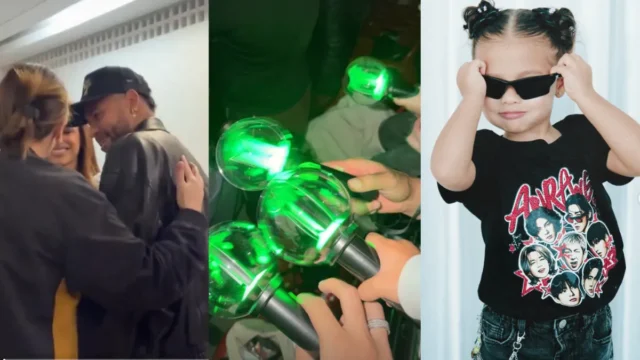 Neymar curte show do BTS no MorumBIS com as filhas Mavie e Helena
