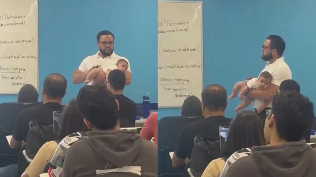 Professor dá aula de Direito Penal com bebê de aluna no colo e viraliza; veja vídeo