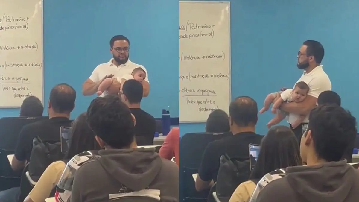 Professor dá aula de Direito Penal com bebê de aluna no colo e viraliza; veja vídeo