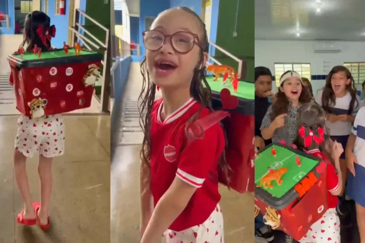 “Viiiiilaaaaa!”: torcedora mirim vira sensação com mochila maluca do Vila Nova
